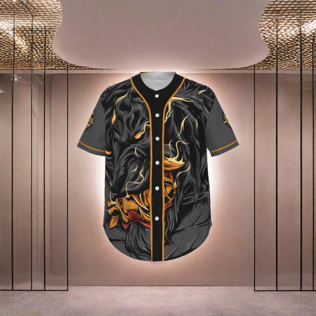 Atomic Lion Short Sleeve Baseball Jersey With Pinstripes