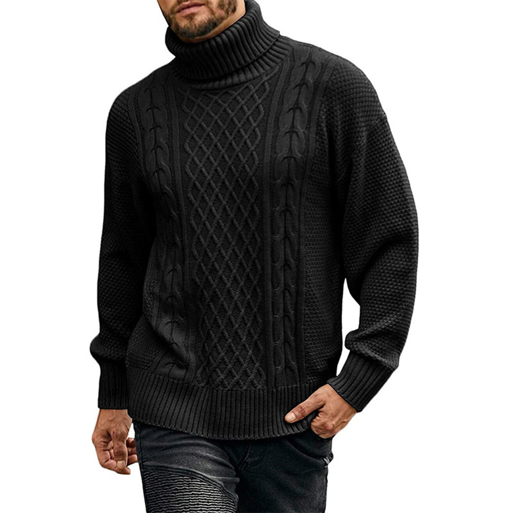 Men's Knitted Turtleneck Sweater Basic Ribbed Pullover