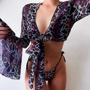 Women's Dark Leopard Bikini & Smock Set Splitting Bathing Suit