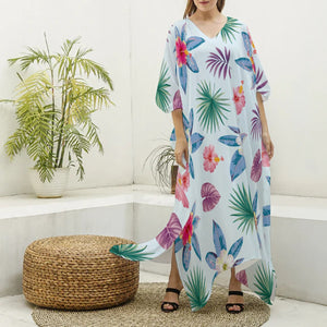 Spring Flowers Women's Imitation Silk V-neck Kaftan Robe