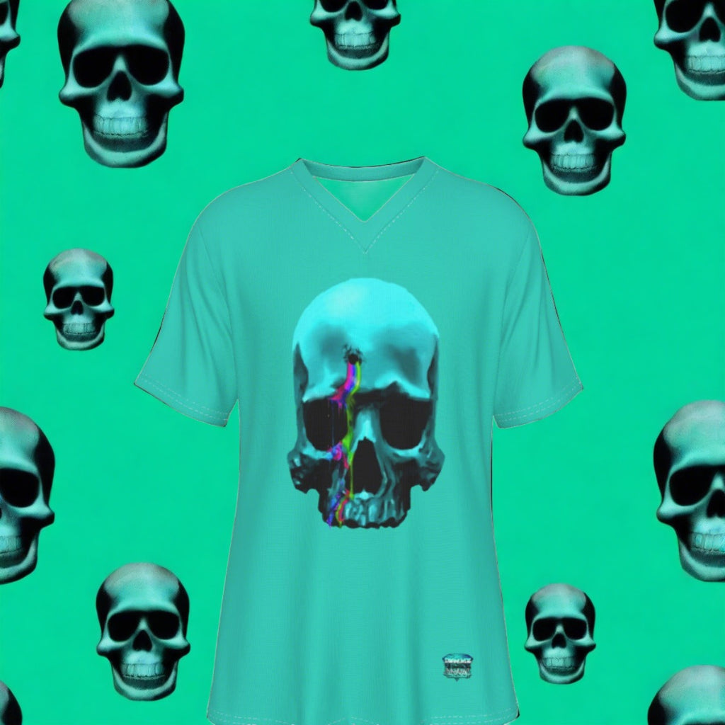 D.O.C. Teal Skull V-Neck T-Shirt