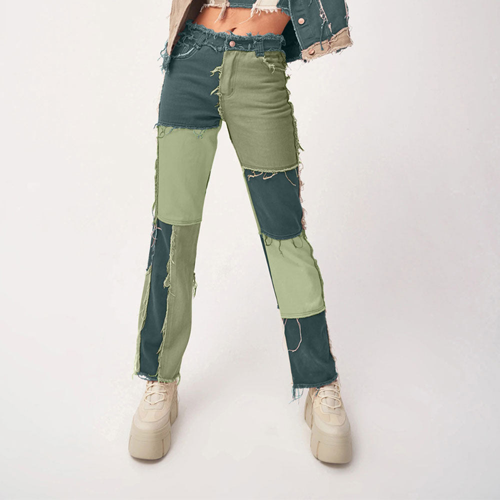 Renaissance Women's Cross Colour Jeans High Waist Tight Hip