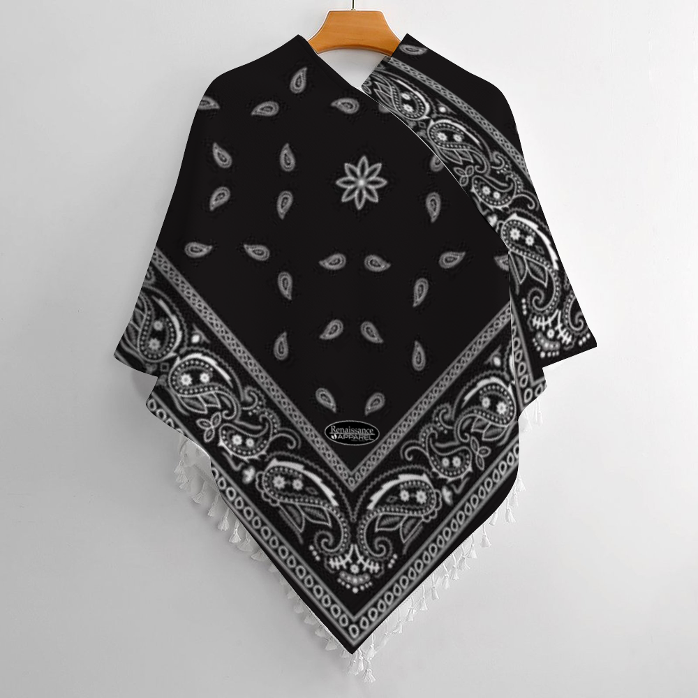 Black Bandana Paisley Cloak with Tassels Cape