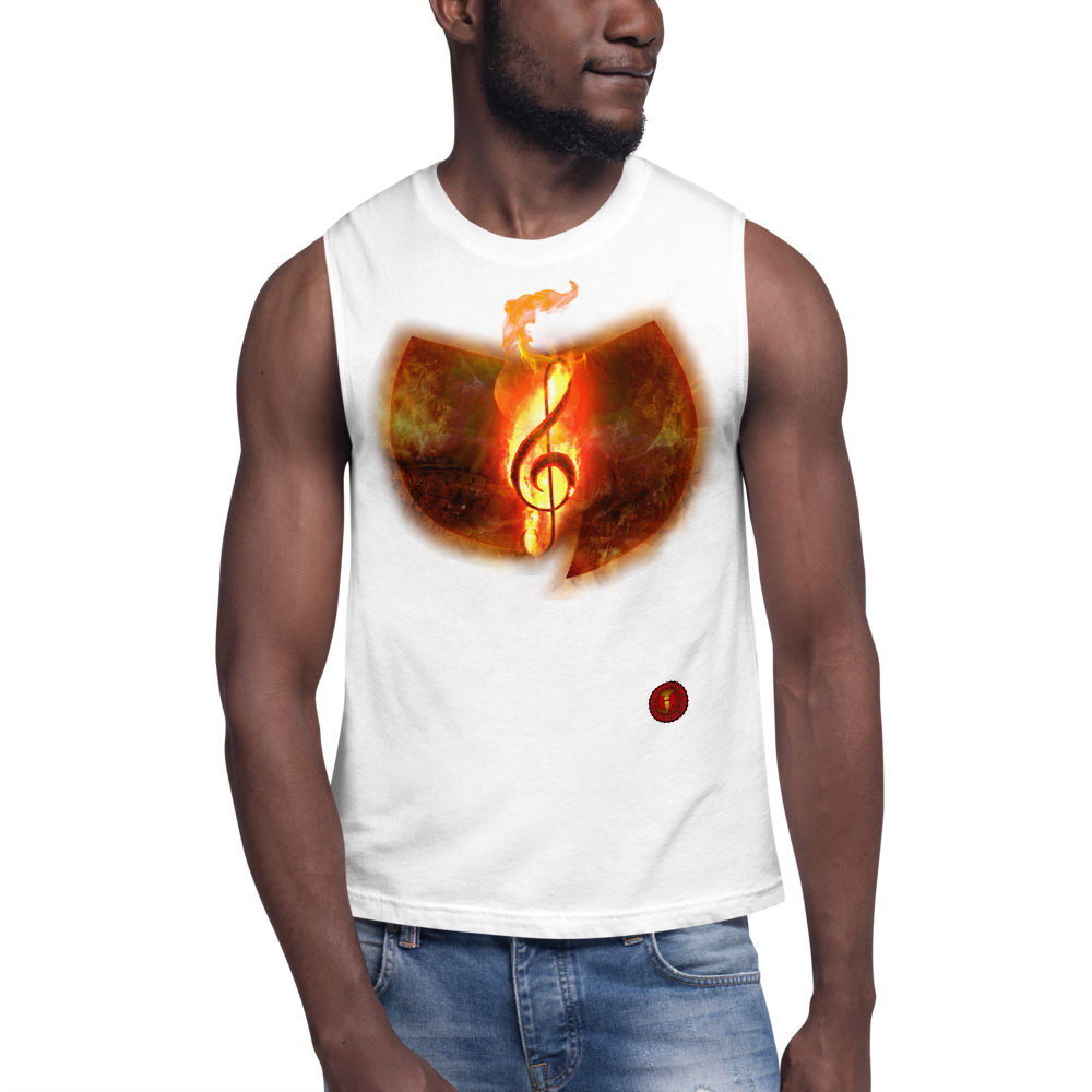 Official Hell Razah Music Inc. Fire Musical Note Designer Muscle Shirt Heaven Razah Merchandise Graphics by SmuveMassBeatz