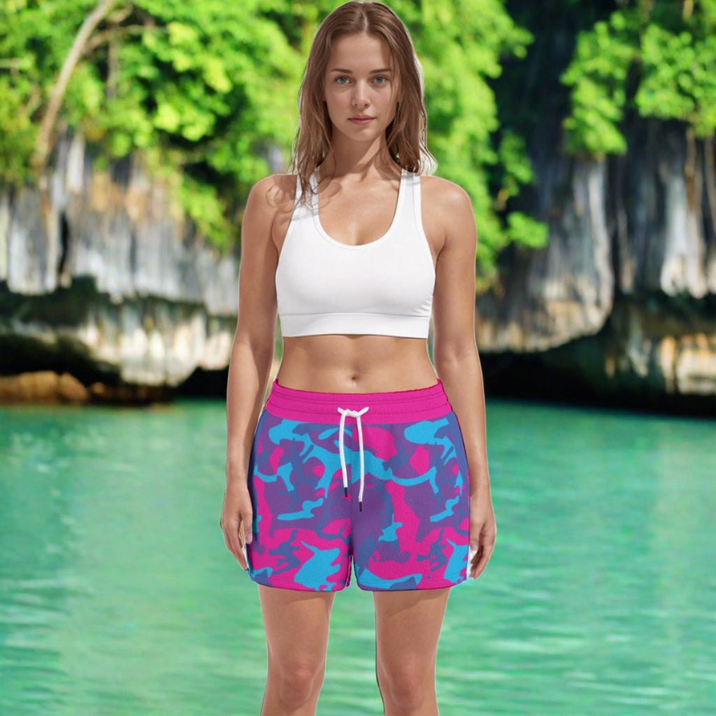 Grape Camo Pink Purple Teal Women's Shorts