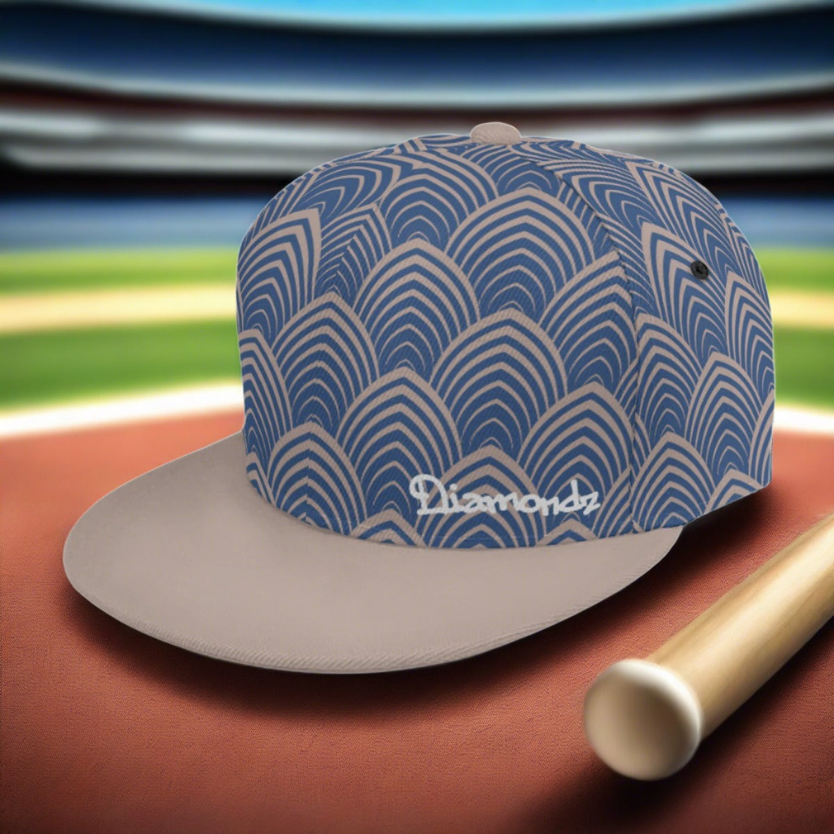 Diamondz Blue on Gray Baseball Cap With Flat Brim