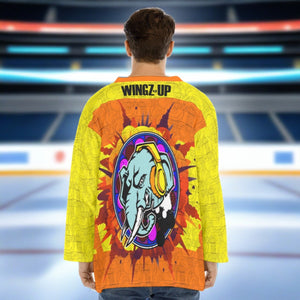 E.L.E. Orange & Yellow Hip Hop Beats Men's V-neck Ice Hockey Jersey