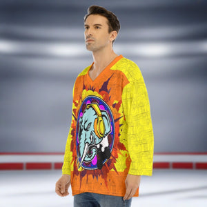 E.L.E. Orange & Yellow Hip Hop Beats Men's V-neck Ice Hockey Jersey