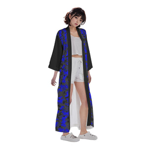 Renaissance Blue & Black Camo Women's Long Satin Kimono Robe