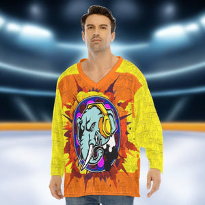 E.L.E. Orange & Yellow Hip Hop Beats Men's V-neck Ice Hockey Jersey