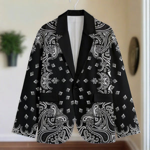 Black Bandana Casual Flat Lapel Collar Blazer
