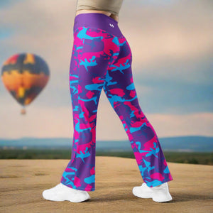 Grape Camo Pink Teal Purple Flare Leggings Eco-Friendly