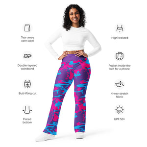 Grape Camo Pink Teal Purple Flare Leggings Eco-Friendly