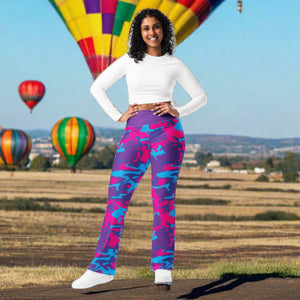 Grape Camo Pink Teal Purple Flare Leggings Eco-Friendly
