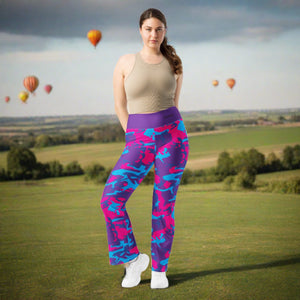 Grape Camo Pink Teal Purple Flare Leggings Eco-Friendly