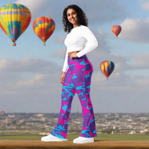 Grape Camo Pink Teal Purple Flare Leggings Eco-Friendly