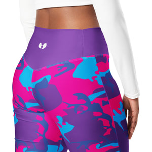 Grape Camo Pink Teal Purple Flare Leggings Eco-Friendly