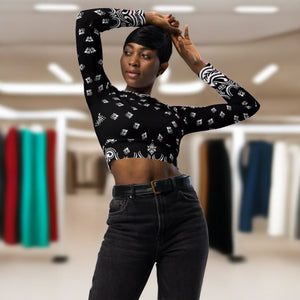 Black Paisley Bandana Recycled long-sleeve crop top