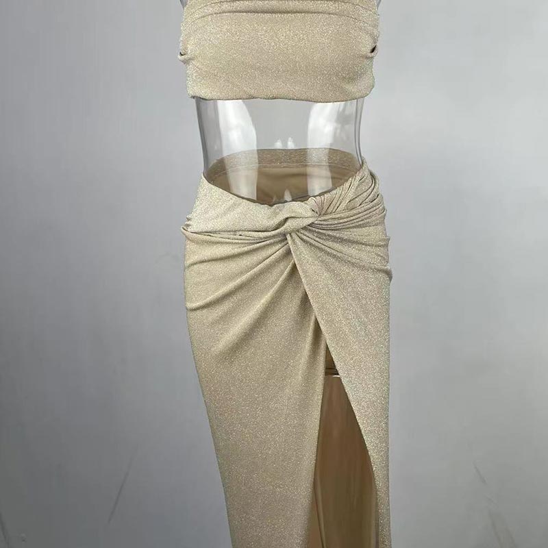 Women's Sleeveless Top Two Piece Long Skirt