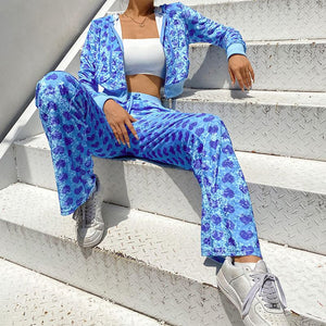 Women's Two Piece Athletic Suit Crop Jacket & Joggers Set Loungewear