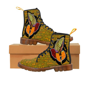 Official Hell Razah Praying Hands Emblem Designer Men's Martin Boots Art by iHustle365_