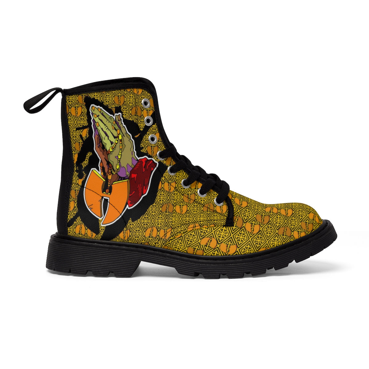 Official Hell Razah Praying Hands Emblem Designer Men's Martin Boots Art by iHustle365_