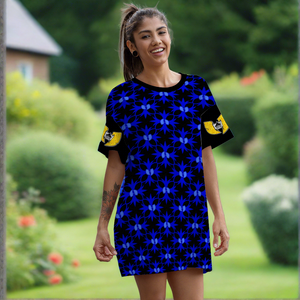 Razah Scrollz Blue Azure V-neck Short Sleeve Mini Dress Lounge Tee