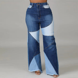 Women's Jeans Crossed Colour Denim Pants High Waist Tight Hip Style
