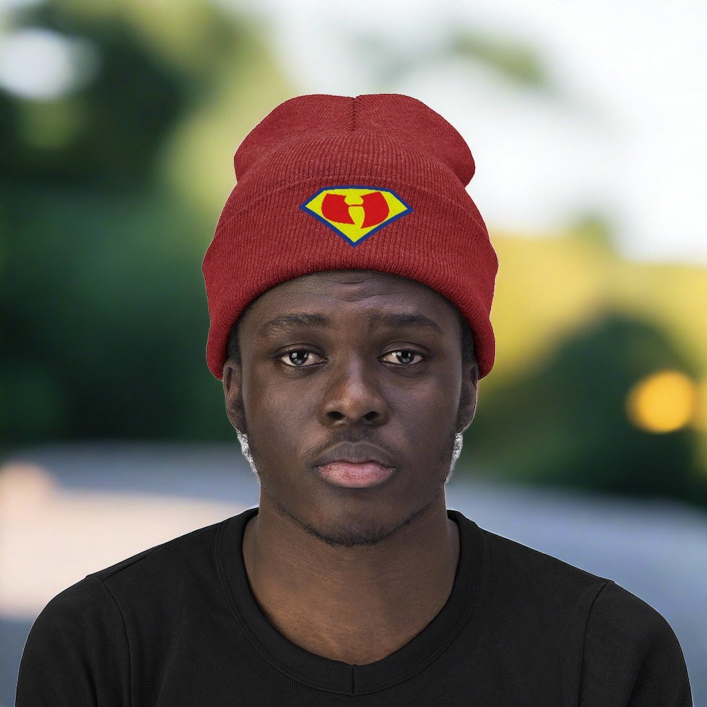 Black Superman Embroidered Knit Beanie