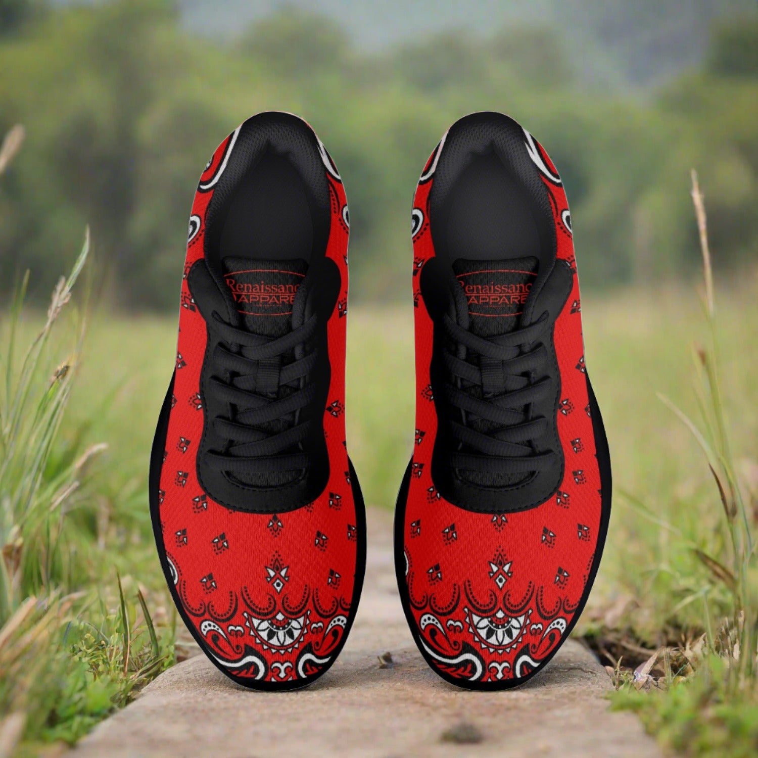 Red Bandana Mesh Running Shoes - Black