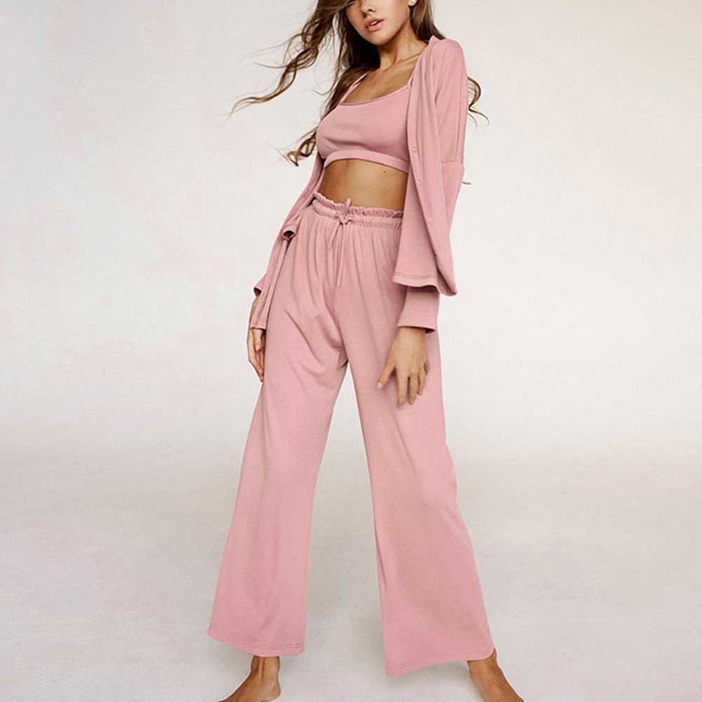 D.O.C. Women's Solid Color Pajamas Loungewear Long Pants 3 Piece Set