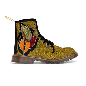 Official Hell Razah Praying Hands Emblem Designer Men's Martin Boots Art by iHustle365_
