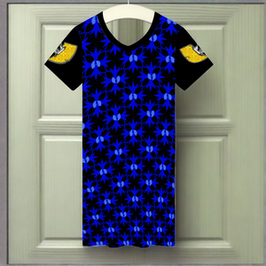 Razah Scrollz Blue Azure V-neck Short Sleeve Mini Dress Lounge Tee