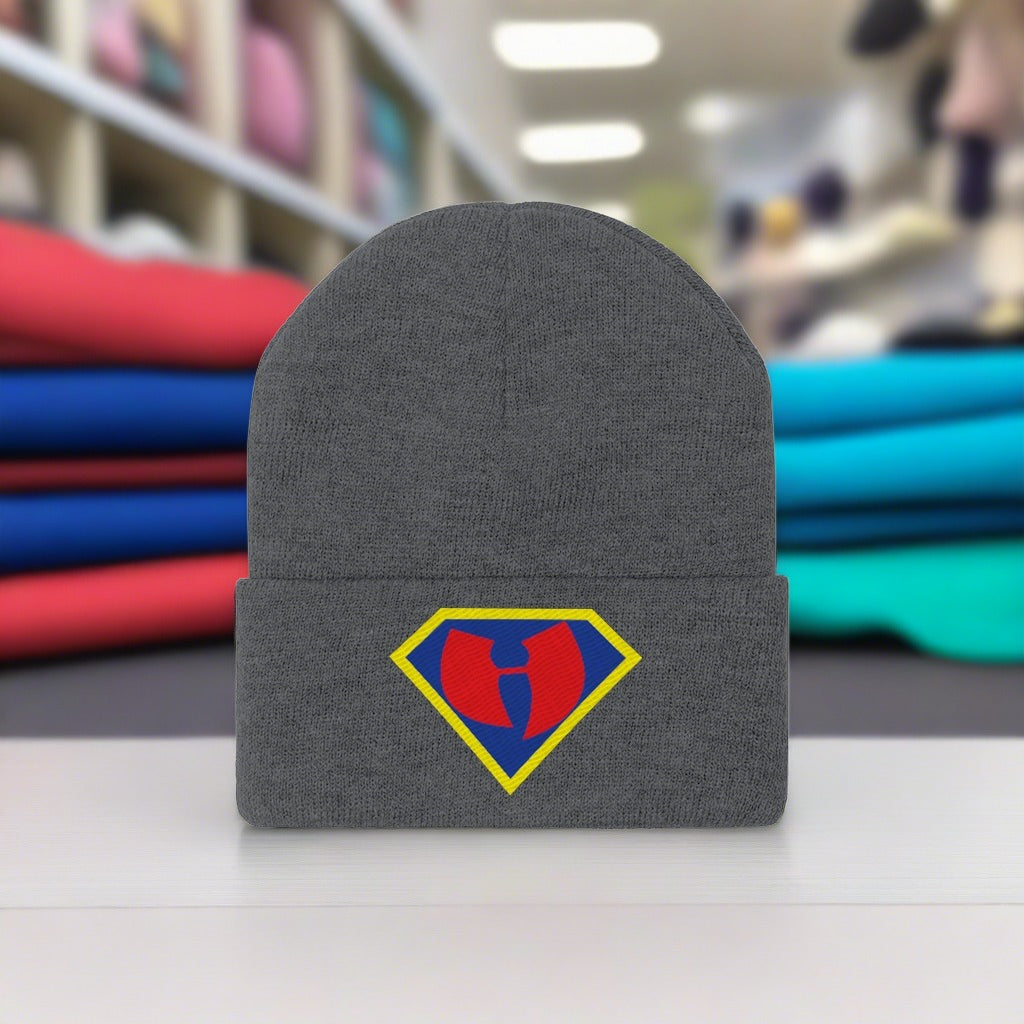 Black Superman Embroidered Knit Beanie