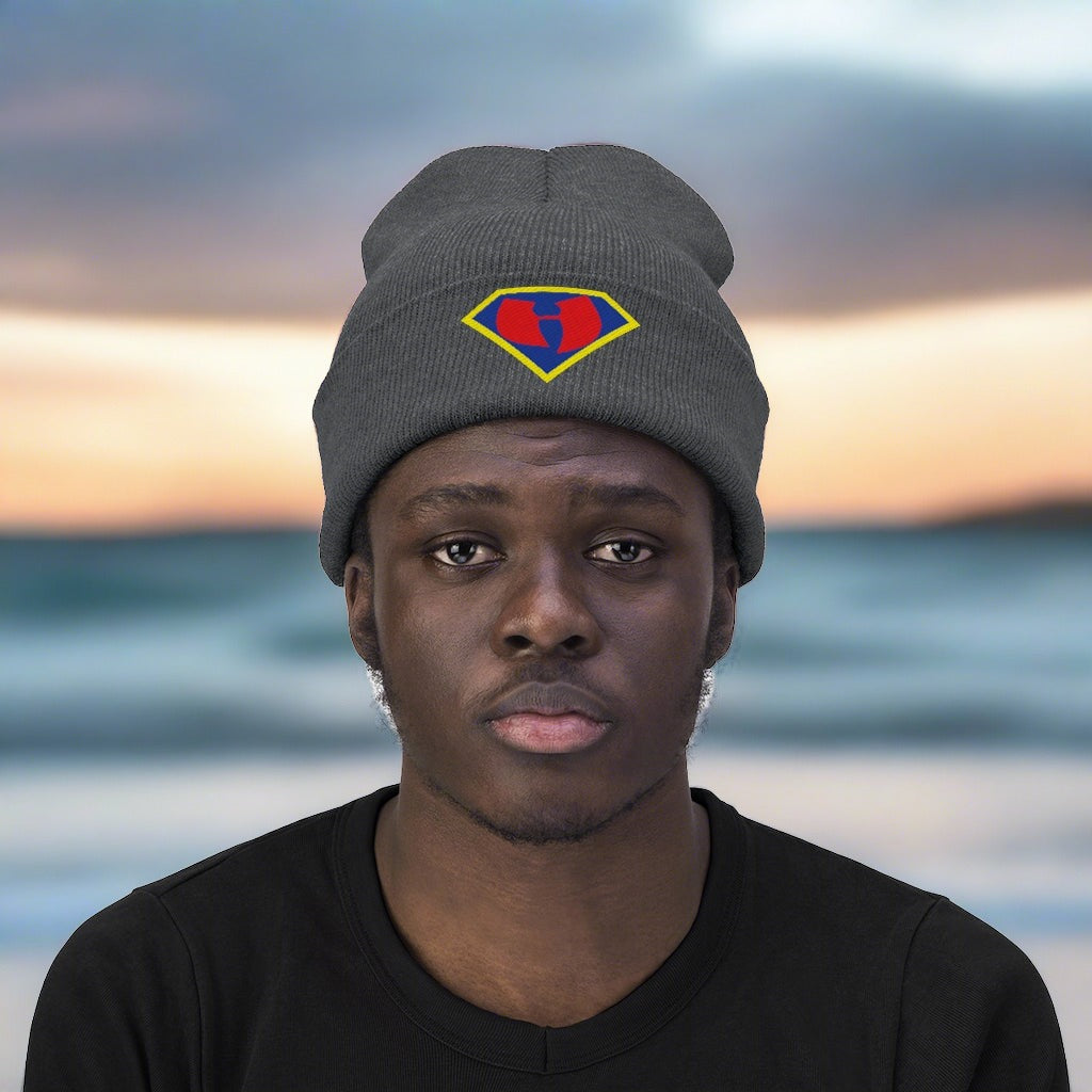 Black Superman Embroidered Knit Beanie