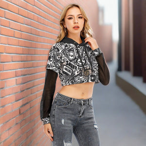 Music Is Life Two-piece Mesh Sleeve Cropped Hoodie