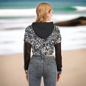 Music Is Life Womens Two Piece Mesh Sleeve Cropped Hoodie