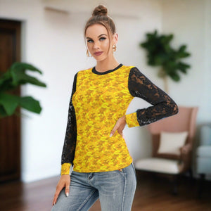 Golden Camo Women's T-shirt with Long Laced Sleeves