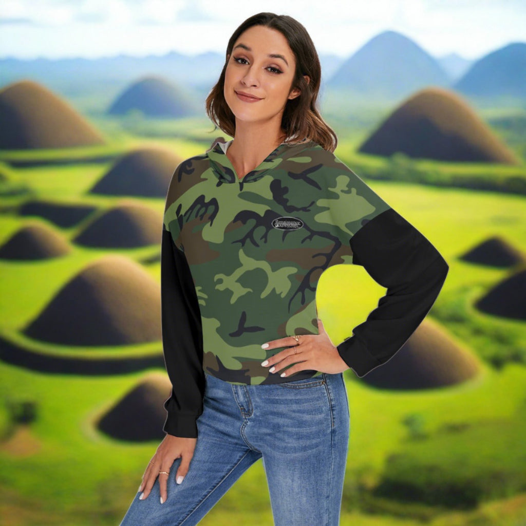 Renaissance Camo Women's Drop-shoulder Backless Hoodie With String