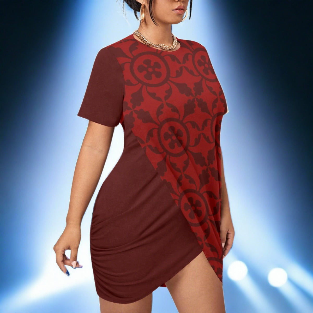 Renaissance Women’s Stacked Hem Dress With Short Sleeve (Plus Size）