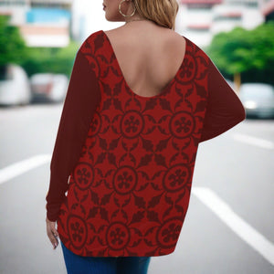 Renaissance Women's V-neck Plus Draped Longline T-shirt With Long Sleeve (Plus Size)