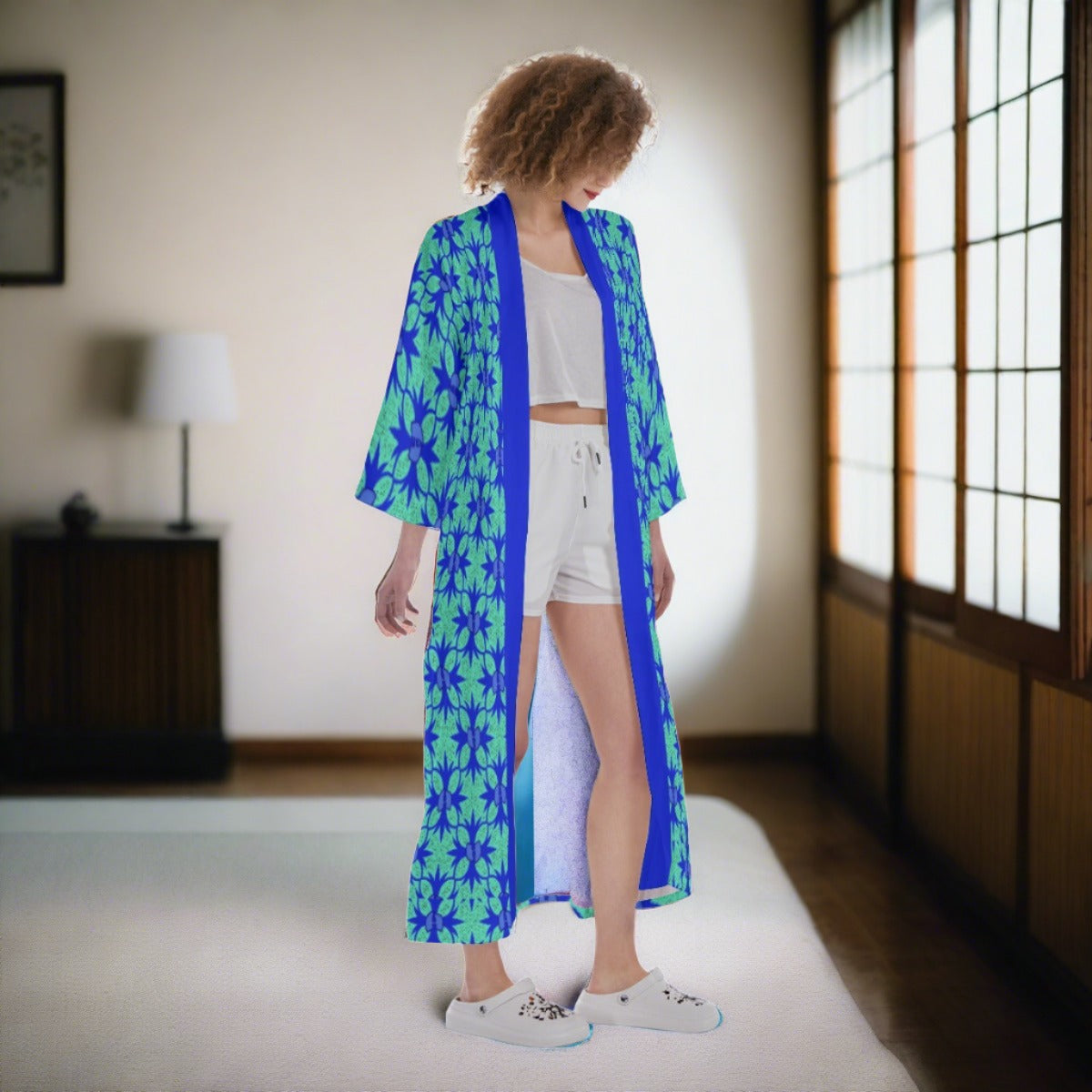 Renaissance Mint Women's Satin Kimono Long Robe