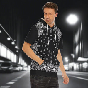 HRMI Black Bandana Men's Short Sleeve Hoodie T-Shirt | Cotton