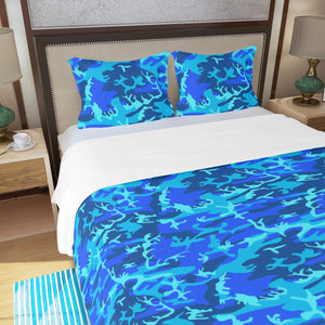 Sky Blue Camo Camouflage Three Piece Duvet Cover Set