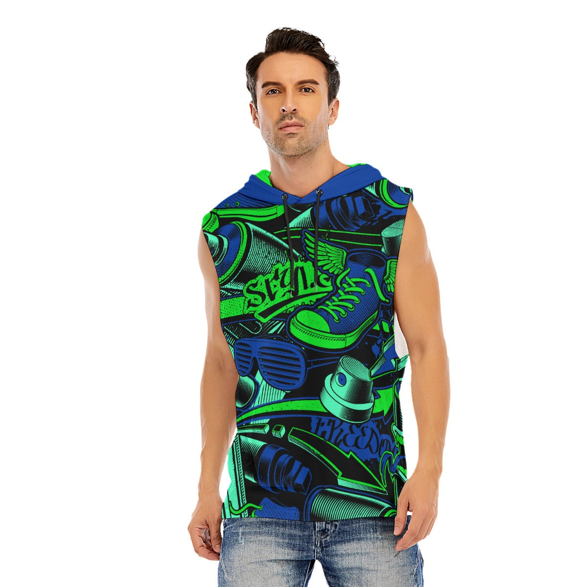 Sea-Green Style Men’s Hooded Tank Top