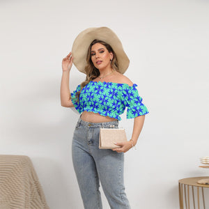 Renaissance Mint Off-Shoulder Cropped Top With Short Puff Sleeve Plus Size