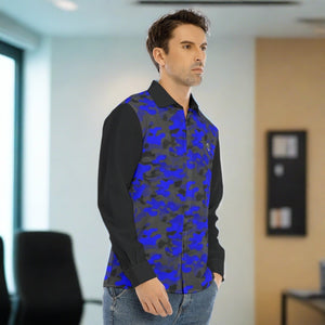 Renaissance Blue Camo Men's Lapel Collar Shirt With Concealed Placket