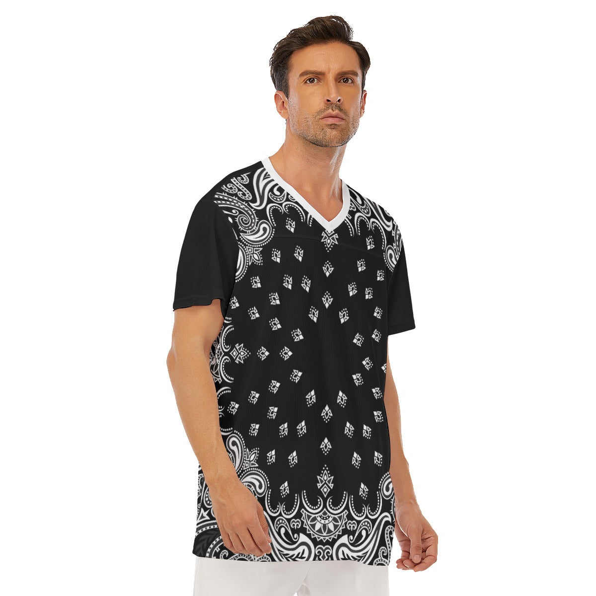 DOC Black Bandana Men's V-neck Short Sleeve T-shirt