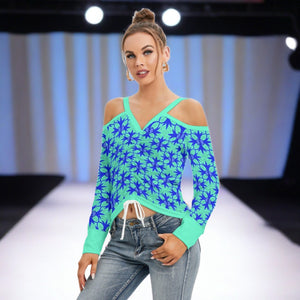Renaissance Mint Women’s V-neck Cold Shoulder Blouse With Long Sleeve