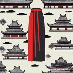 Red and Black Traditional Chinese Pleated Skirt